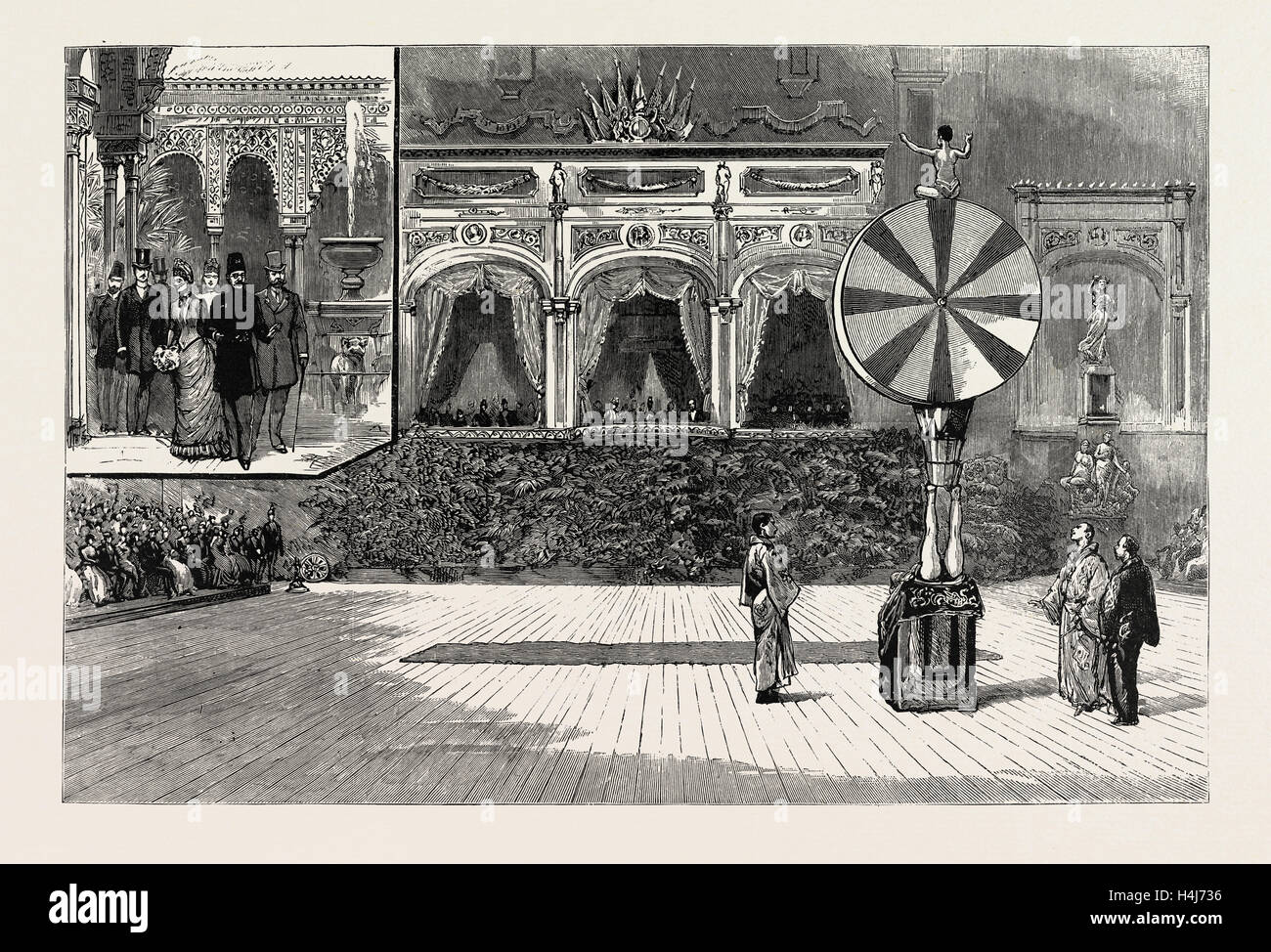 Lo scià la visita al palazzo di cristallo: Lo shah e la Royal Party guardando i giapponesi acrobati nel transetto centrale Foto Stock