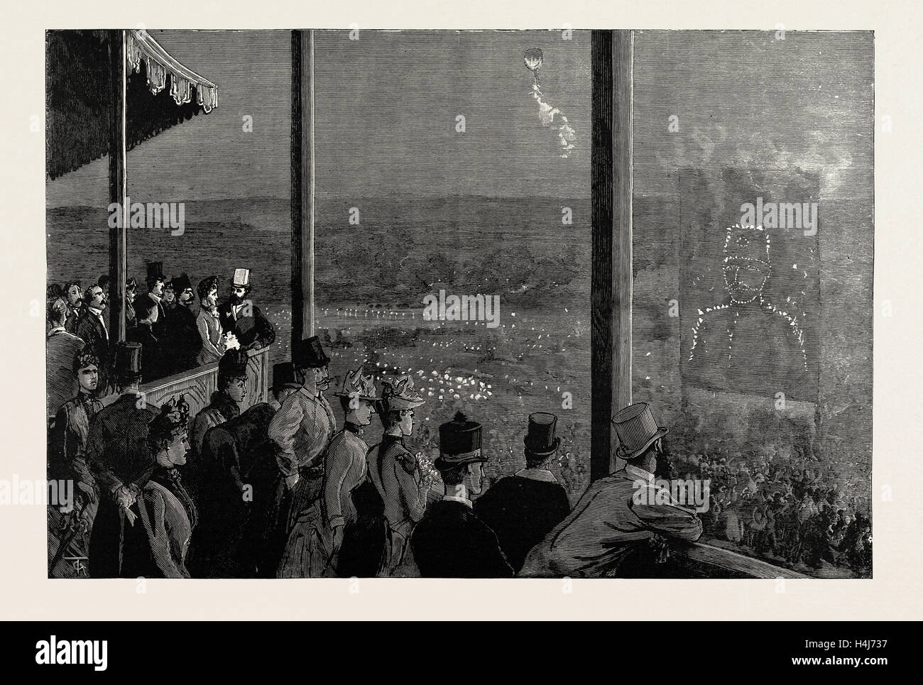 Lo scià la visita al palazzo di cristallo: i fuochi d'artificio, lo Shah vede un incendio-ritratto di se stesso, LONDRA, REGNO UNITO, 1889 Foto Stock