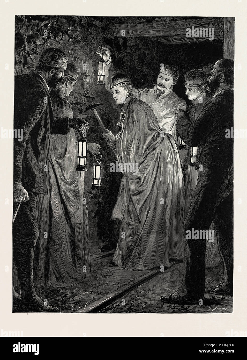 La principessa Beatrice verso il basso una miniera di carbone: la principessa LA RACCOLTA DEL CARBONE IN THE WYNNSTAY COLLIERY, RUABON, il Galles del Nord, Regno Unito, 1889 Foto Stock