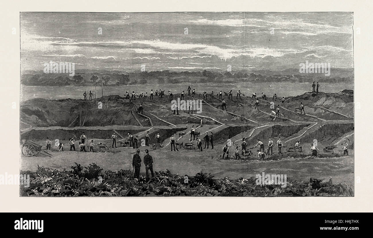 Preparazione della "nuova" Wimbledon, Regno Unito, 1889: BISLEY COMUNE, vicino a Woking, è stato selezionato come il futuro campo Foto Stock