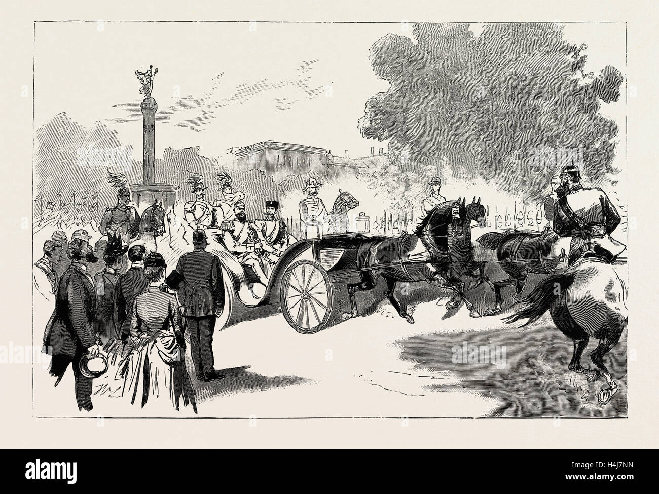 La visita dello zar per l'imperatore tedesco a Berlino, Germania, 1889: guida attraverso le strade sulla strada per il palazzo Foto Stock