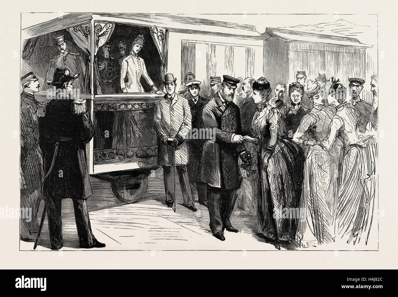 La partenza del Principe e della principessa di Galles e famiglia da Atene Grecia 1889 Foto Stock