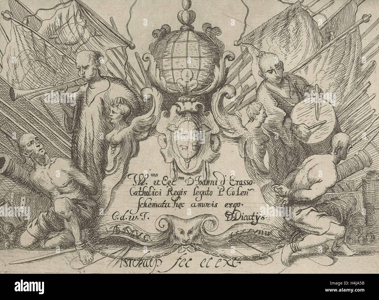 Gli schiavi e asiatica di figure su entrambi i lati di una cartuccia, M. Schaep, T. D. Dicatys, 1649 Foto Stock