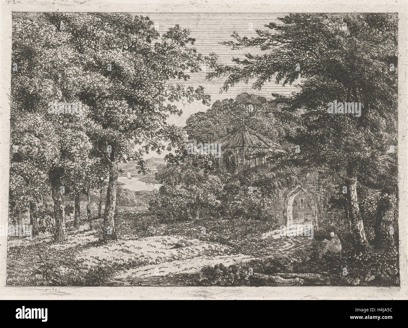 Paesaggio con cappella tra alberi e la lettura di monaco, Adriaan Giacobbe Willem van Dielen, 1782 - 1812 Foto Stock Paesaggio con cappella tra alberi e la lettura di monaco, Adriaan Giacobbe Willem van Dielen, 1782 - 1812 Foto Stock