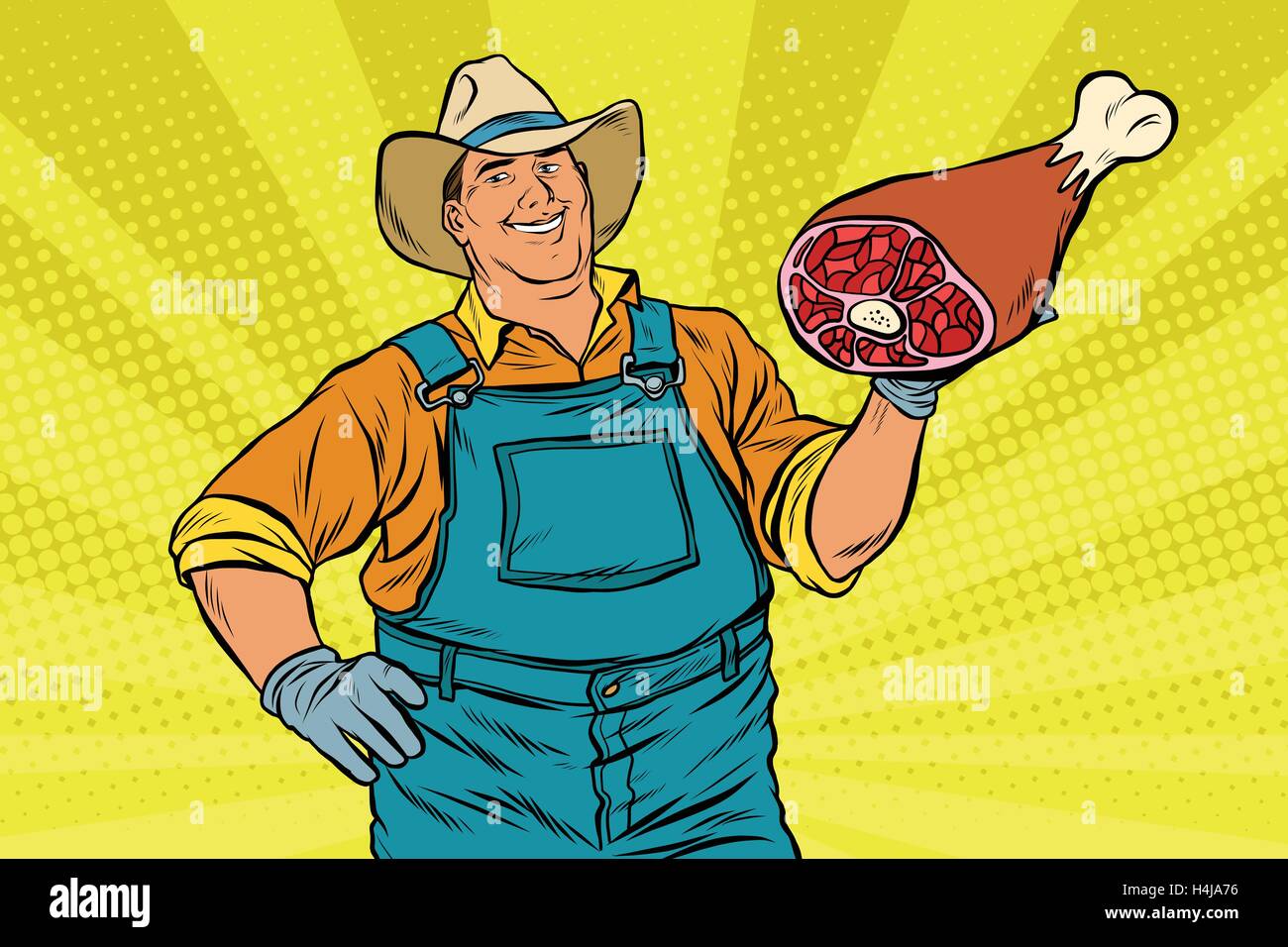 Retrò rurale agricoltore e gamba di carne Illustrazione Vettoriale