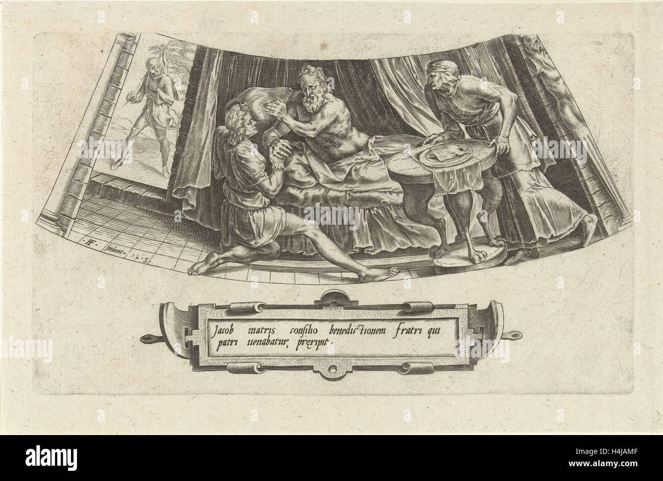 Giacobbe ottiene la paterna benedizione di Isacco, Cornelis Cort, Julius Goltzius, dopo 1563 - prima di c. 1601 Foto Stock