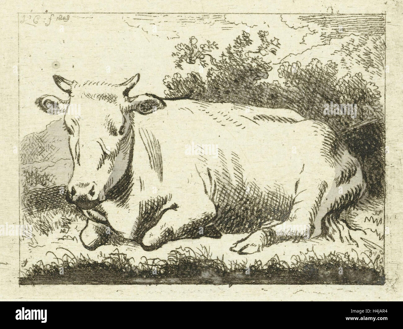 Giacente mucca, Johannes van Cuylenburgh, 1809 Foto Stock
