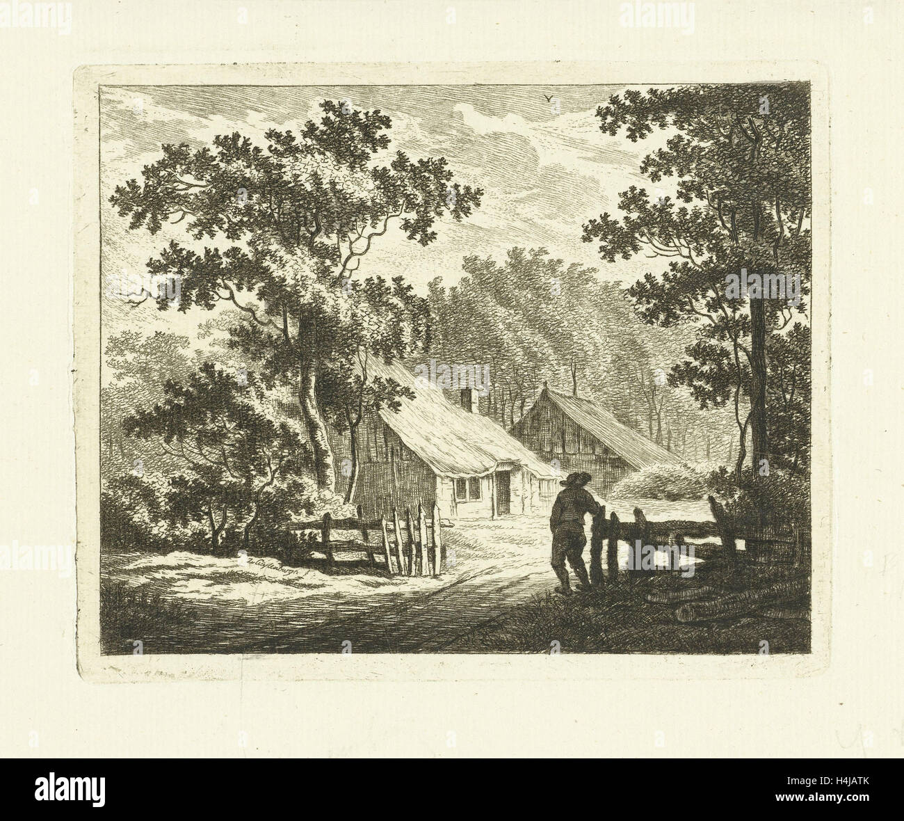 Paesaggio con fattoria e cortile con la recinzione, Johannes van Cuylenburgh, 1803 - 1841 Foto Stock