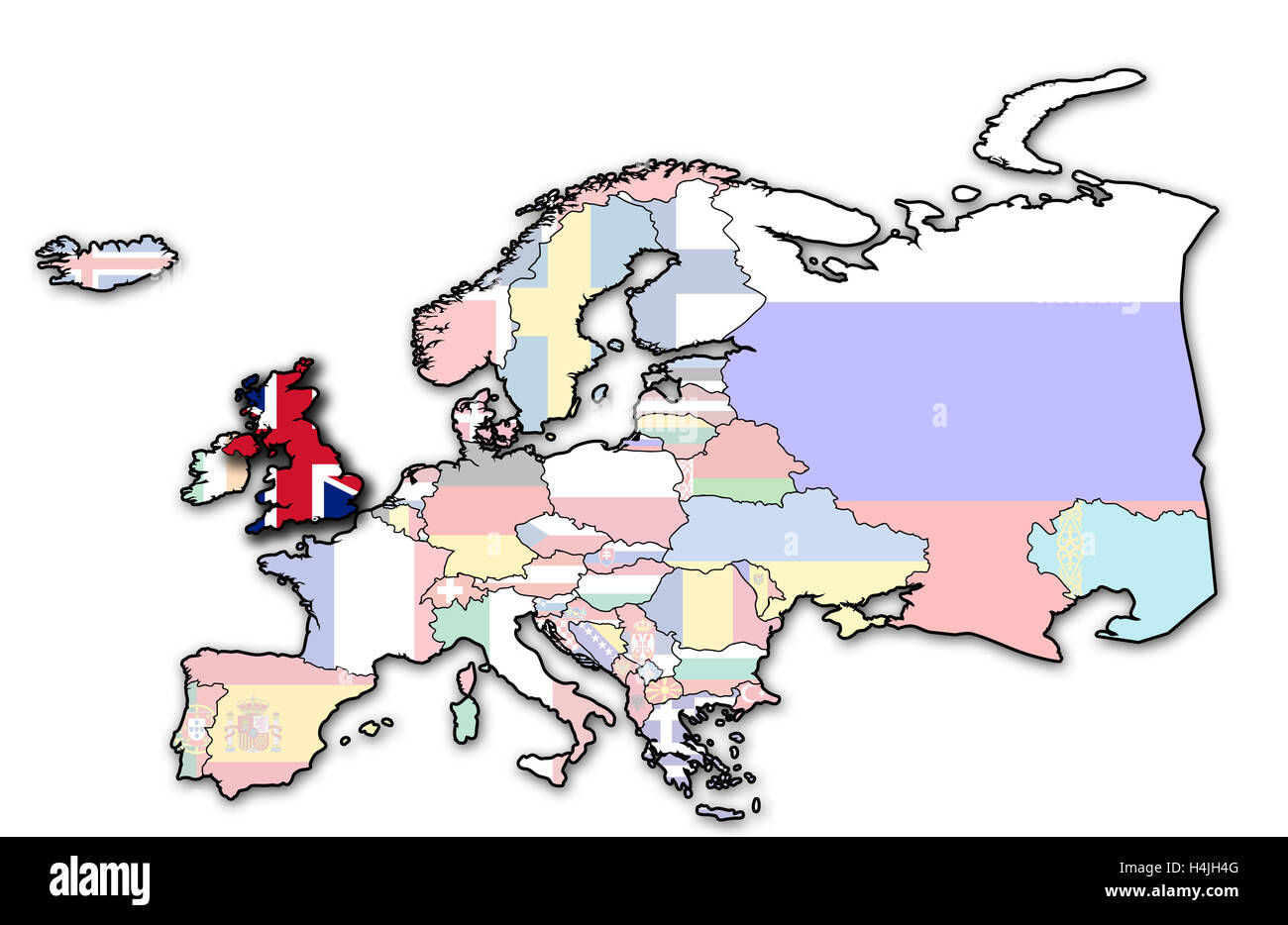 Alcuni molto vecchi grunge mappa del Regno Unito con bandiera sulla mappa di Europa Foto Stock