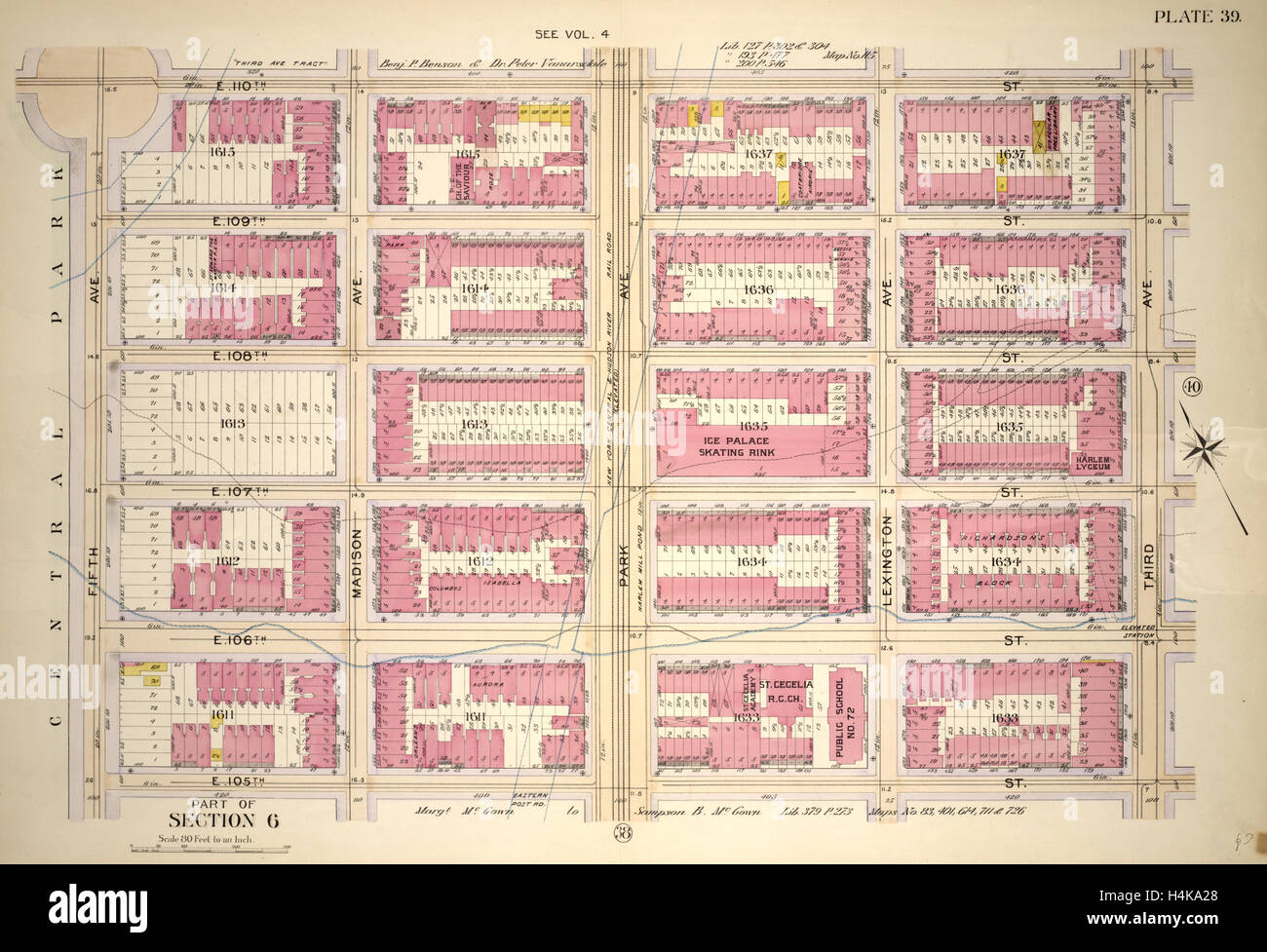 La piastra 39, parte della sezione 6: delimitata da E. 110th Street, la terza Avenue, E. 105Street e Fifth Avenue. Manhattan, 1902 Foto Stock