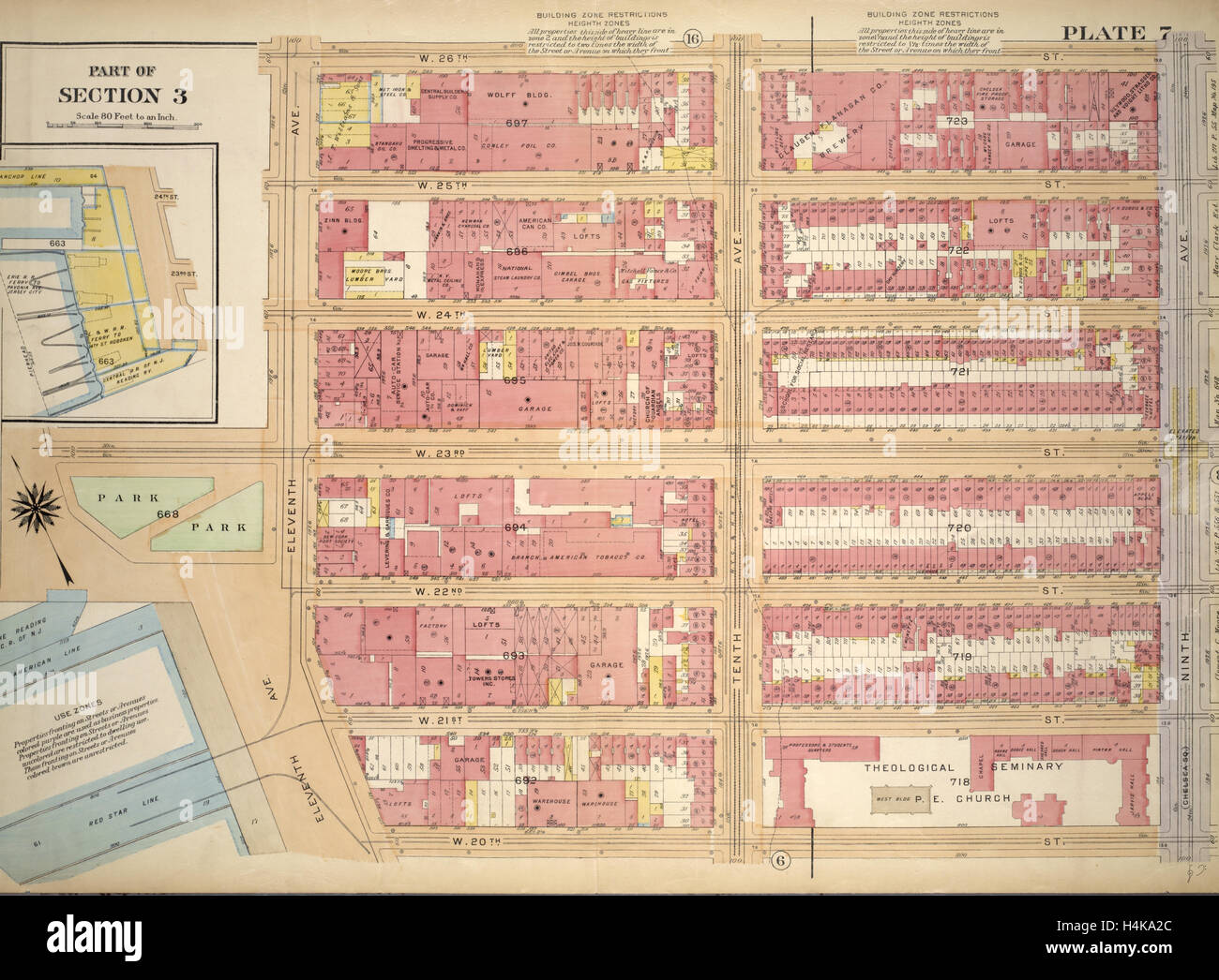 La piastra 7, parte della sezione 3: delimitata da W. 26th Street, Nona Avenue Chelsea Square, W. 20th Street, 13th Street, W. 23rd Street Foto Stock