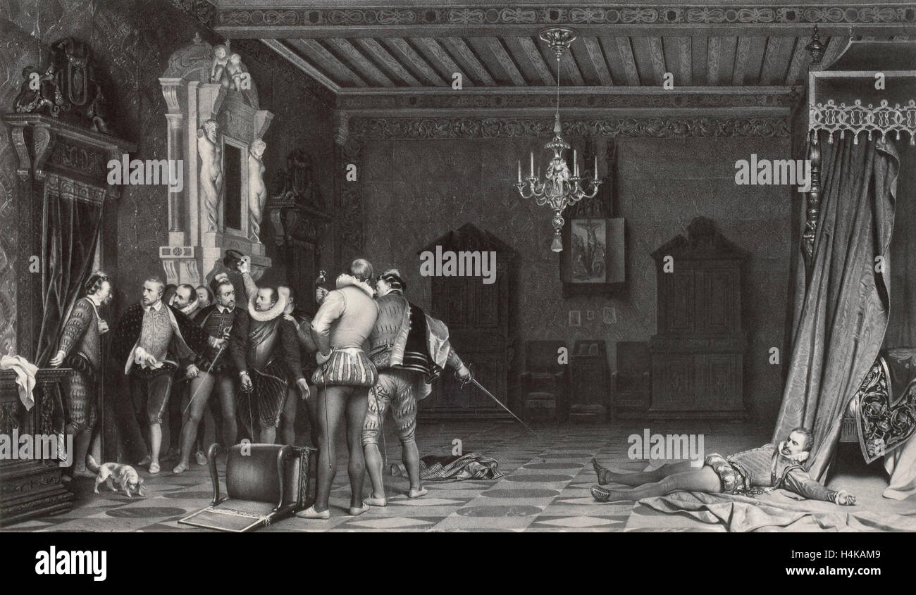 La pittura di Paul Delaroche: Assassinat du Duc de Guise au Chateau de Blois, Robert Jefferson Bingham, Goupil & Cie, 1858 Foto Stock