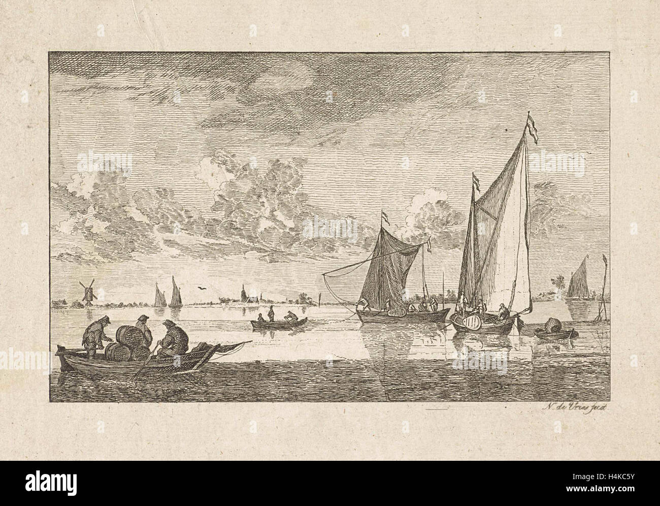 La vista sul fiume, N. de Vries, 1800 - 1900 Foto Stock