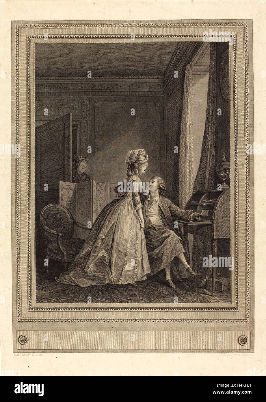 Jean-Louis Delignon dopo Nicolas Lavreince, francese (1755-c. 1804), Les offres seduisantes, 1782, di attacco e di incisione Foto Stock