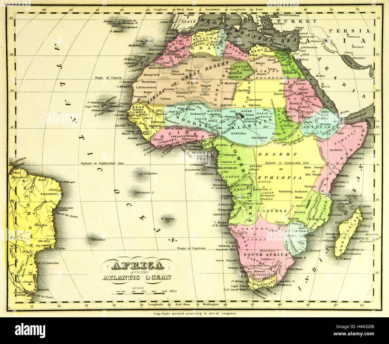 Mappa Africa, xix secolo incisione Foto Stock