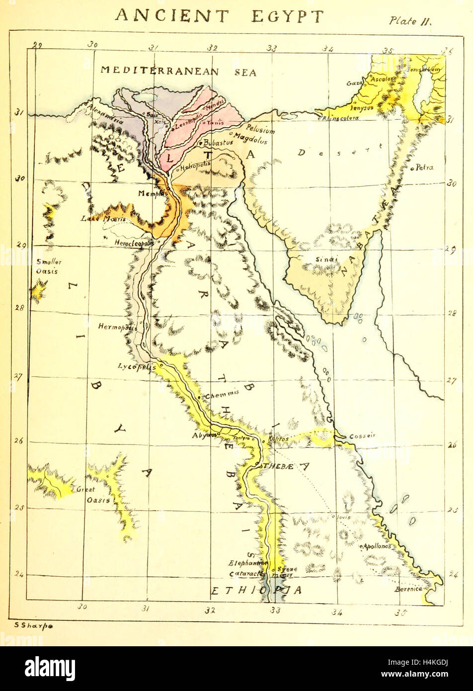 Mappa Antico Egitto, xix secolo incisione Foto Stock