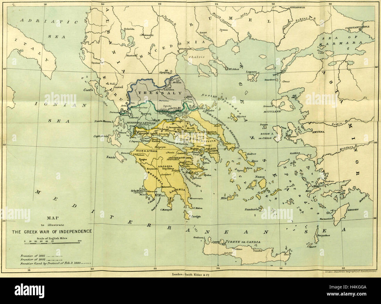 Mappa, la guerra di indipendenza greca, 1821 al 1833, XIX secolo incisione Foto Stock