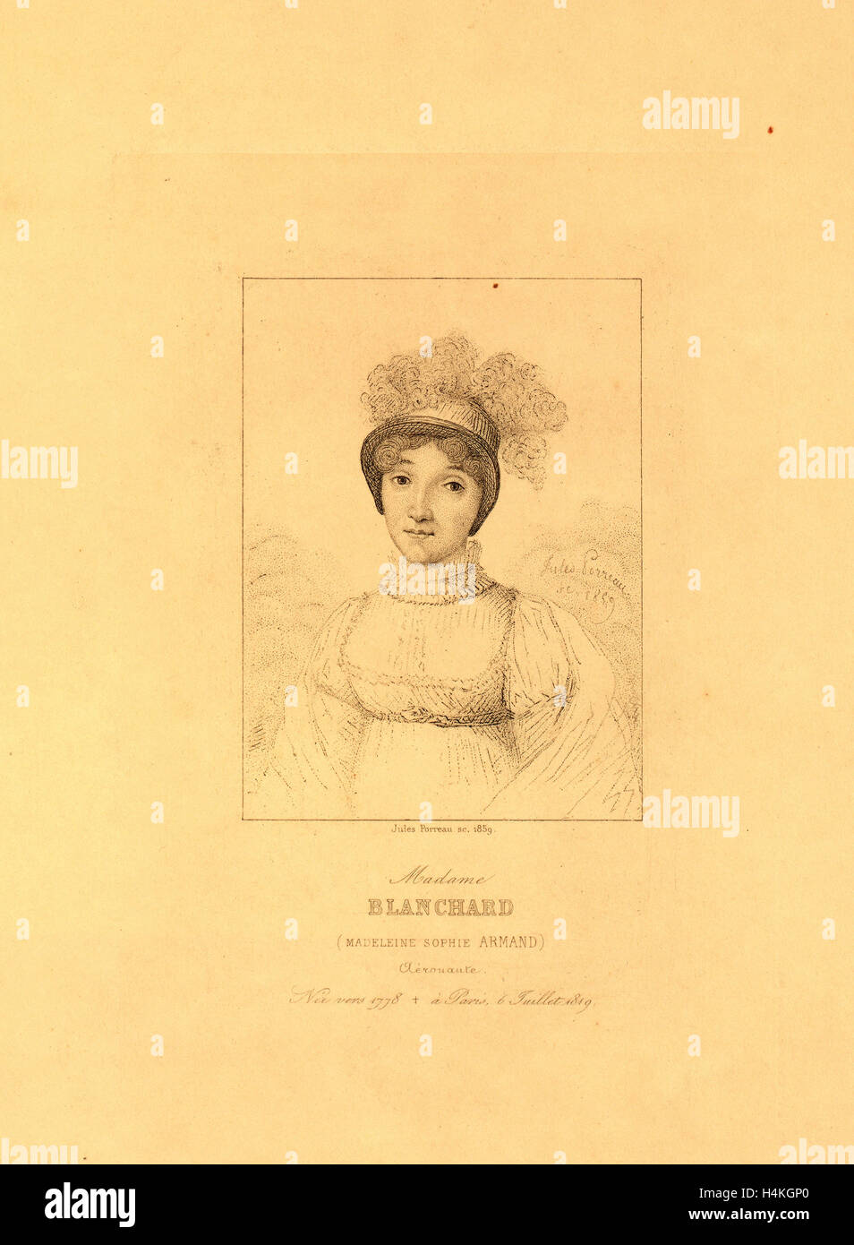 Madame Blanchard (Madeleine Sophie Armand) aeronaut Francese, Jules Porreau, sc., 1859 Foto Stock