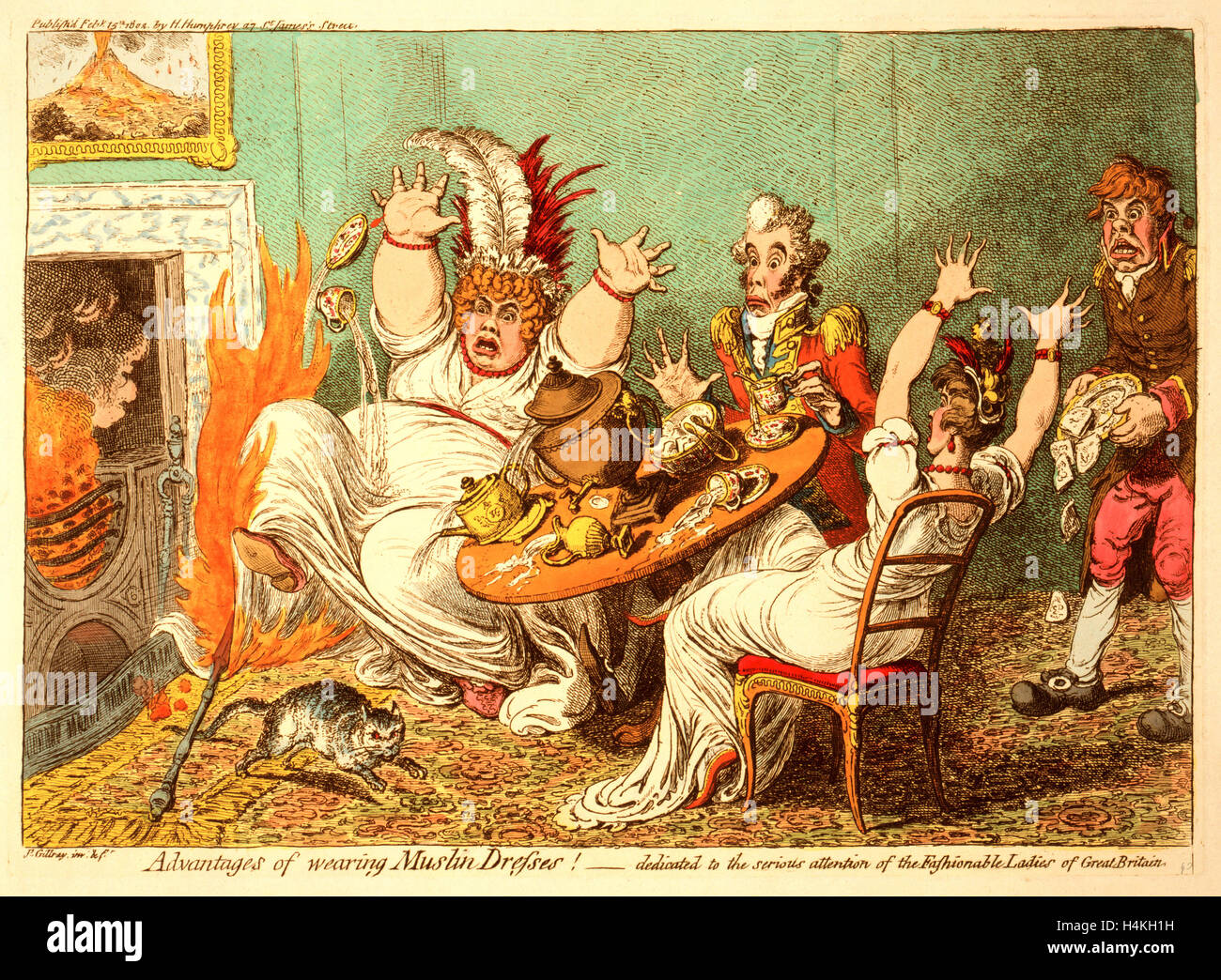 Vantaggi di indossare abiti di mussola!, Gillray James, 1756-1815, incisore, [Londra] : H. Humphrey, 1802, una donna grassa Foto Stock