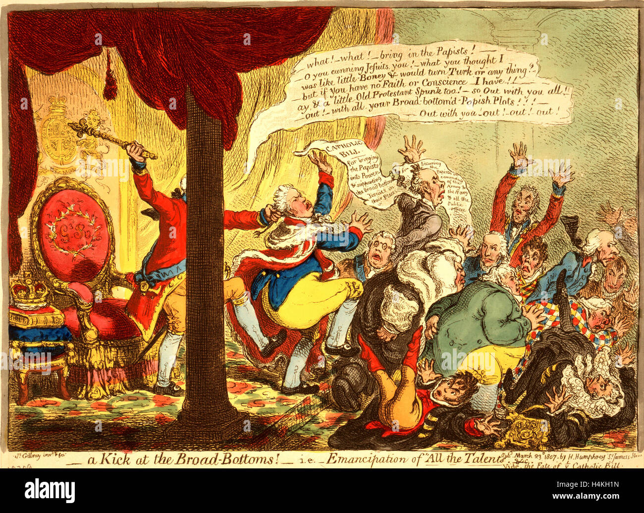 Un Kick alla vasta battuta! Cioè Emancipazione di tutti i talenti, Gillray James, 1756-1815, incisore, [Londra], 1807 Foto Stock