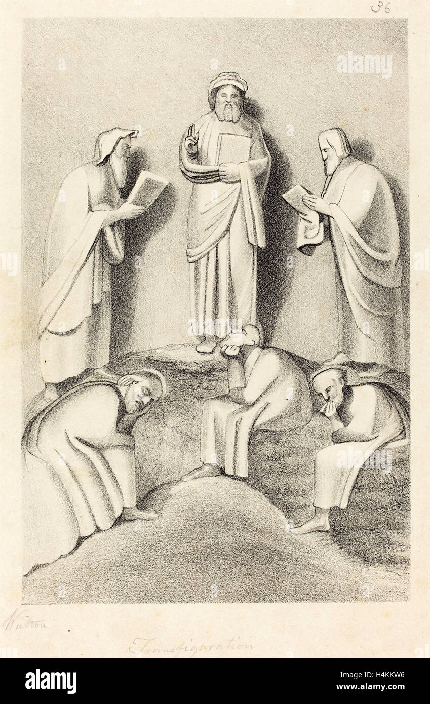 W. Walton dopo John Flaxman (British (?), attivo del XIX secolo), la Trasfigurazione, pubblicato 1829, litografia Foto Stock