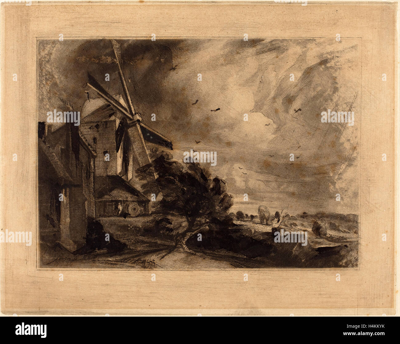 David Lucas dopo John Constable (British, 1802 - 1881), un mulino in o prima di 1829, mezzatinta [corso prova] Foto Stock