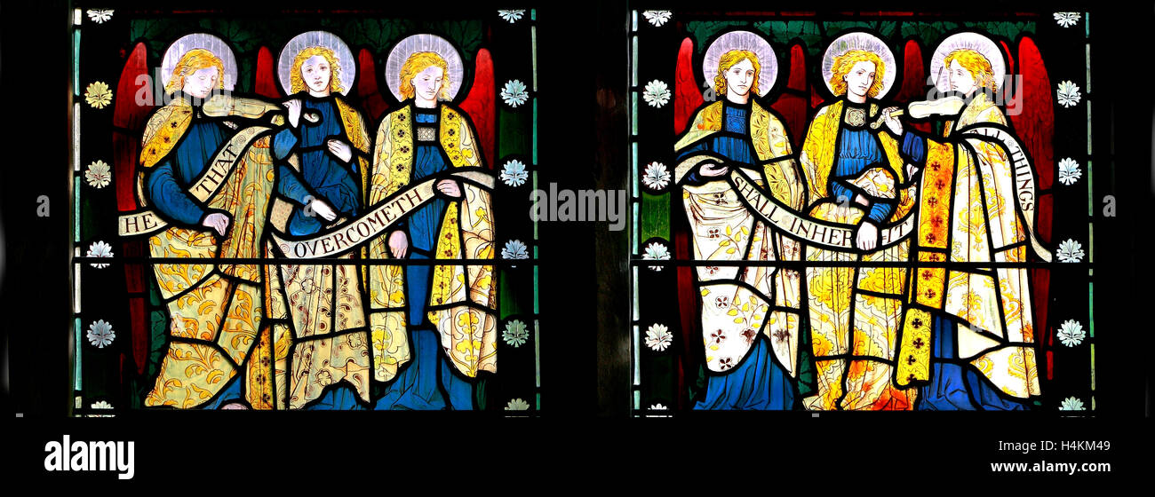 Stanhoe Norfolk, vetrate di Henry Holiday 1873, pre-Raphaelite style, angeli, musicisti, England Regno Unito, XIX secolo Foto Stock