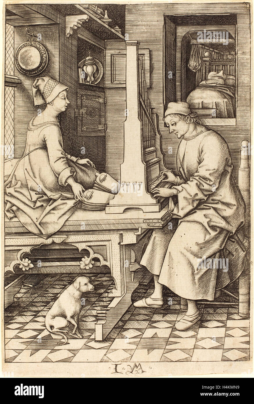 Israhel van Meckenem (tedesco, c. 1445 - 1503), il lettore di organo e di sua moglie, c. 1495-1503, incisione Foto Stock