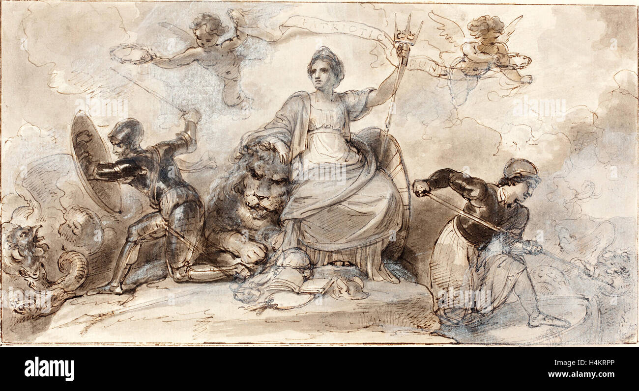 Robert Smirke, British (1752-1845), Fondo patriottica, penna e inchiostro bruno con lavaggio grigio intensificato con bianco su cui la carta Foto Stock