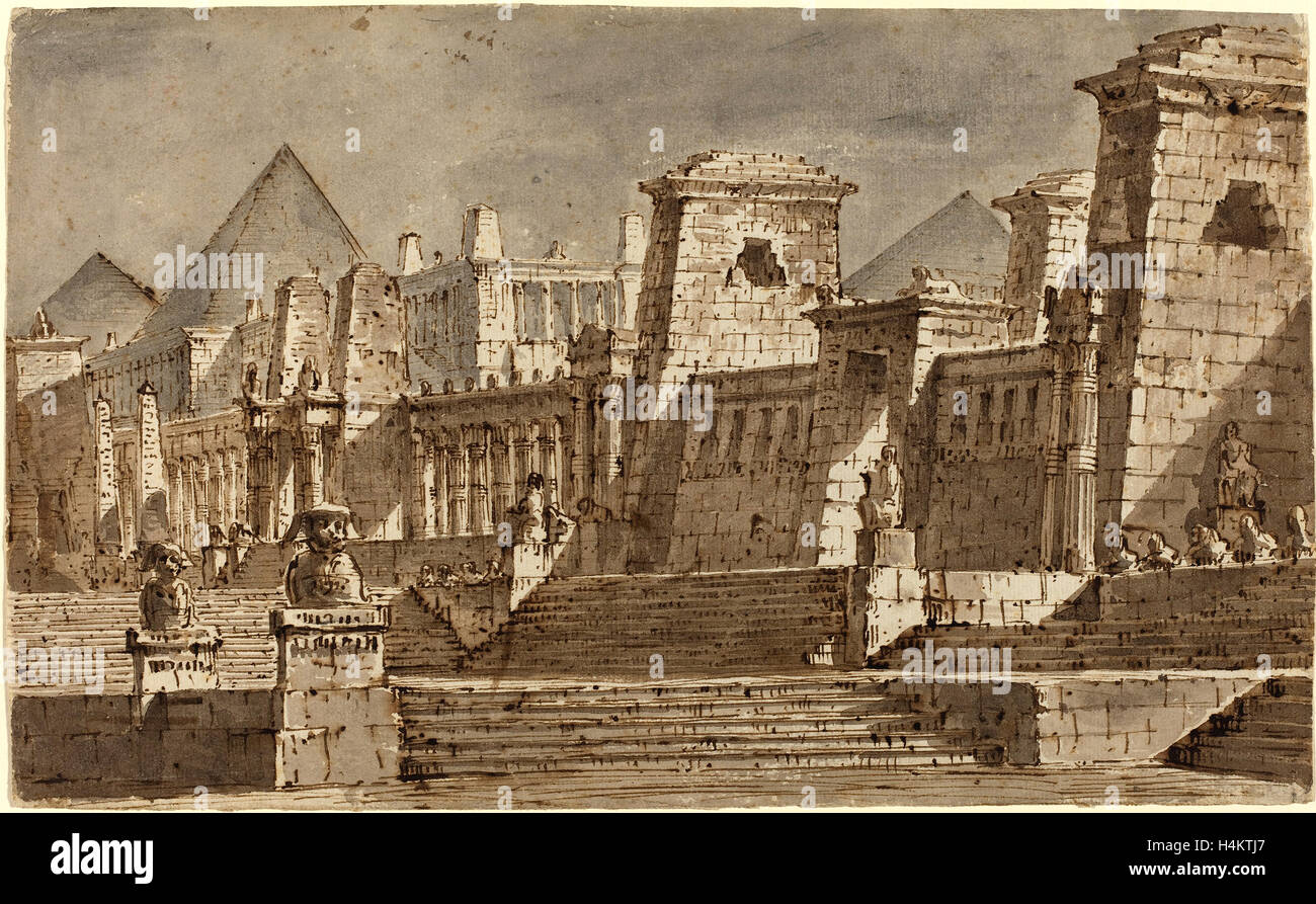 Pietro Gonzaga, italiano (1751-1831), un Egiziano Scenografia, c. 1815, a penna e inchiostro bruno con il grigio e marrone sul lavaggio di cui la carta Foto Stock