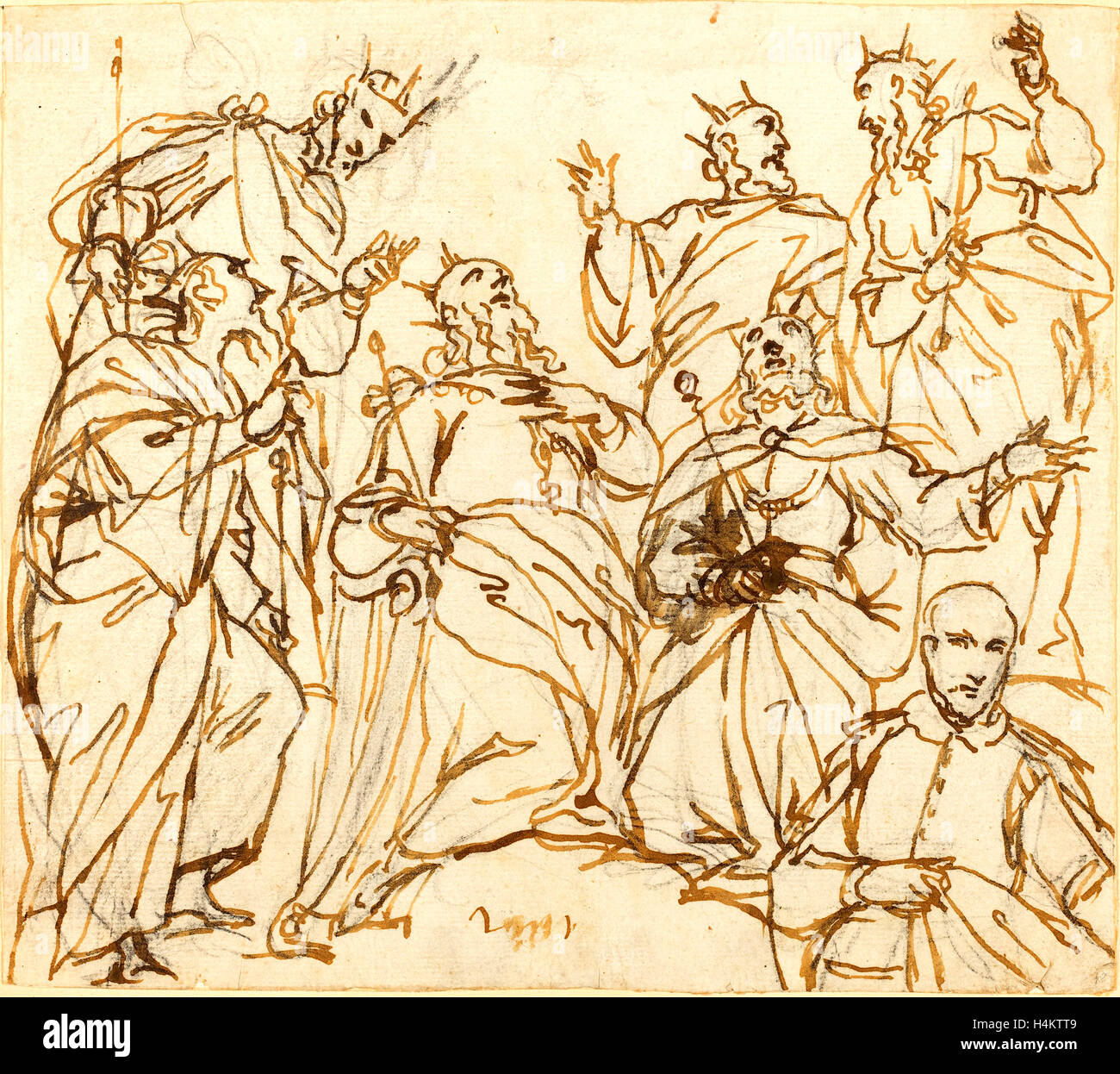 Alessandro Maganza, italiano (1556-1640), sei Re e un donatore, penna e inchiostro bruno su gesso nero su carta vergata Foto Stock