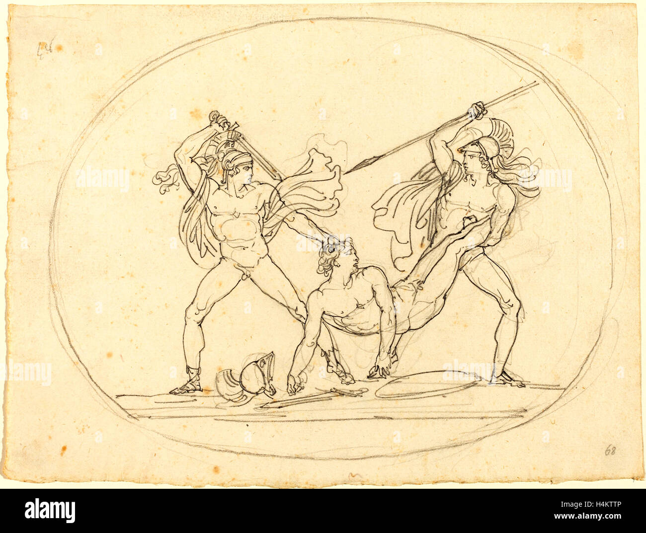 Bartolomeo Pinelli, italiano (1781-1835), due guerrieri classica di lotta contro il morto un compagno, Grafite su carta vergata Foto Stock