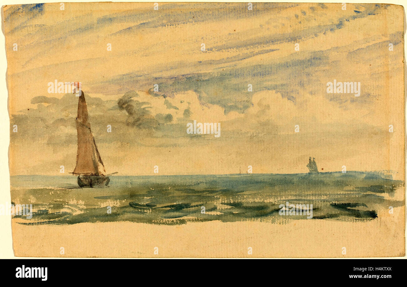 John Constable, British (1776-1837), un paesaggio marino con due barche a vela, acquerello e grafite su carta vergata Foto Stock