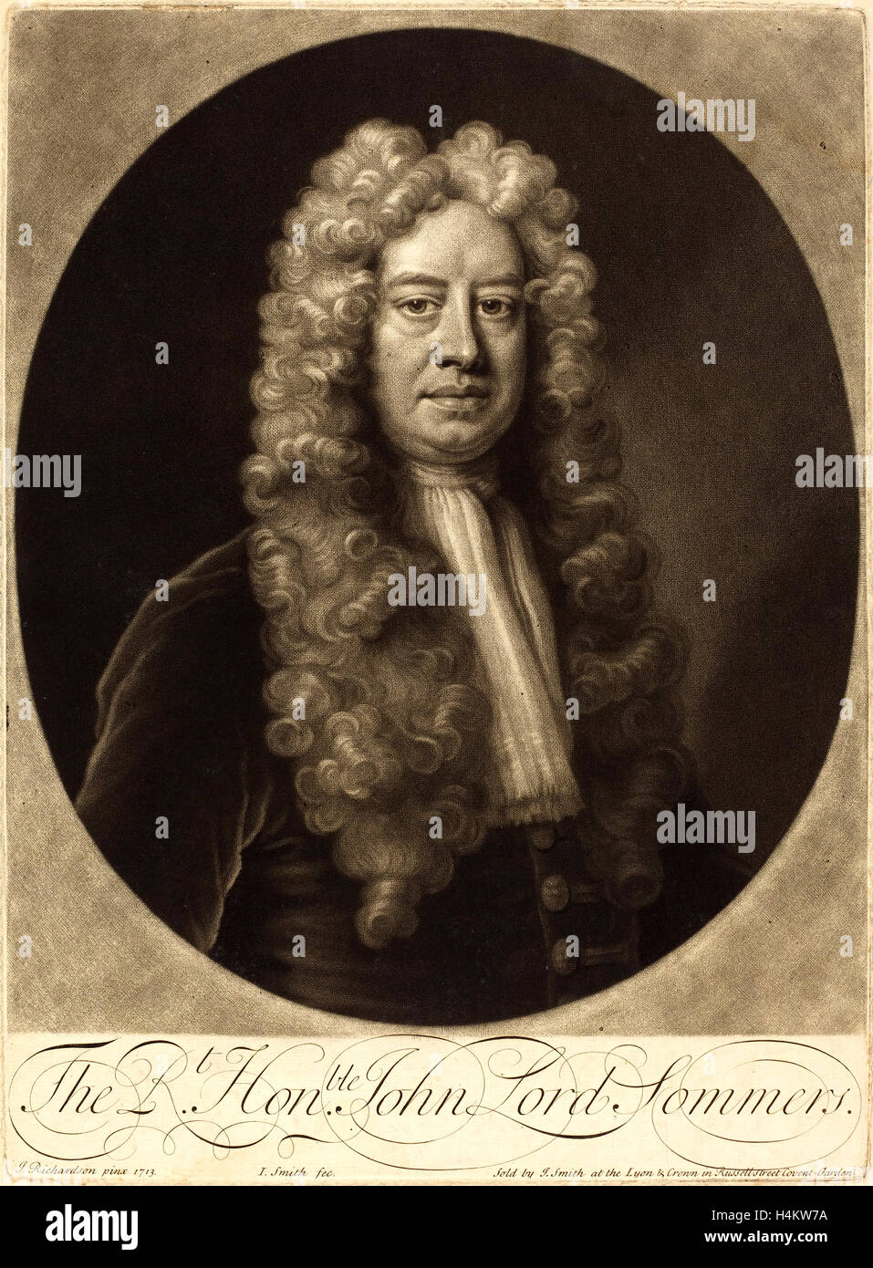 John Smith dopo Jonathan Richardson, Suor (attivo inizi del XIX secolo), John Lord Sommers, 1713, mezzatinta su cui la carta Foto Stock