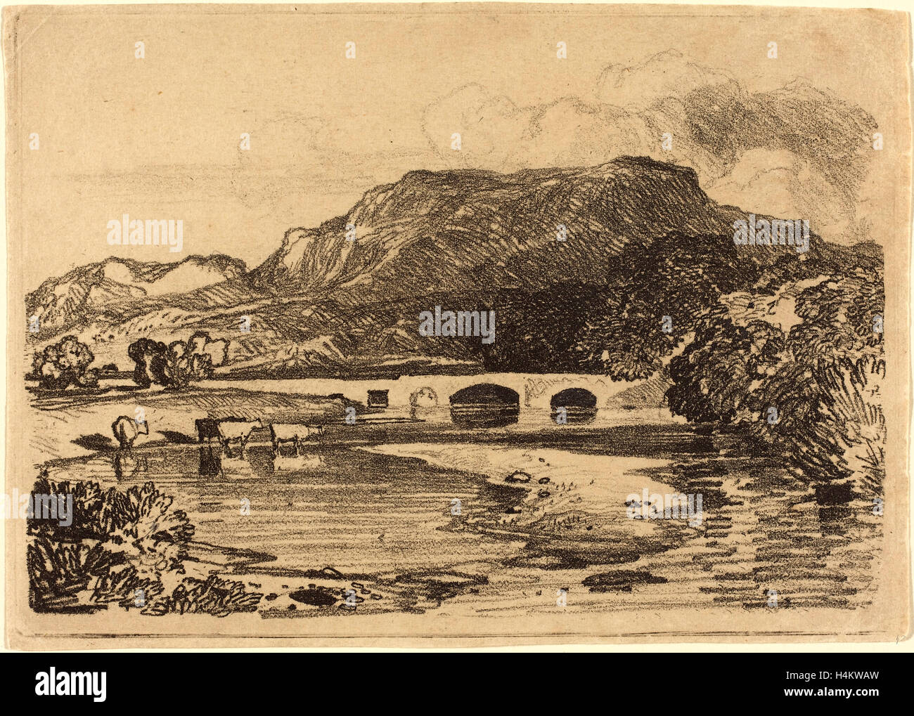 John Sell Cotman, British (1782-1842), Tan y Bwlch, il Galles del Nord, c. 1810-1815, attacco softground toccato con grafite Foto Stock