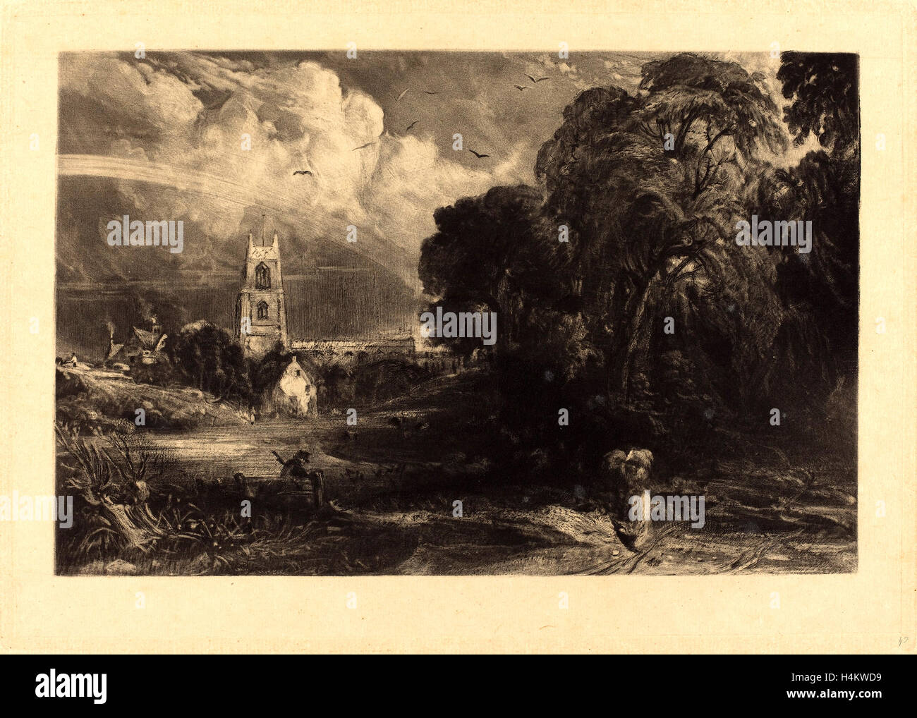 David Lucas dopo John Constable, British (1802-1881), Stoke-da-Neyland, nel o dopo il 1829, mezzatinta [corso prova] Foto Stock