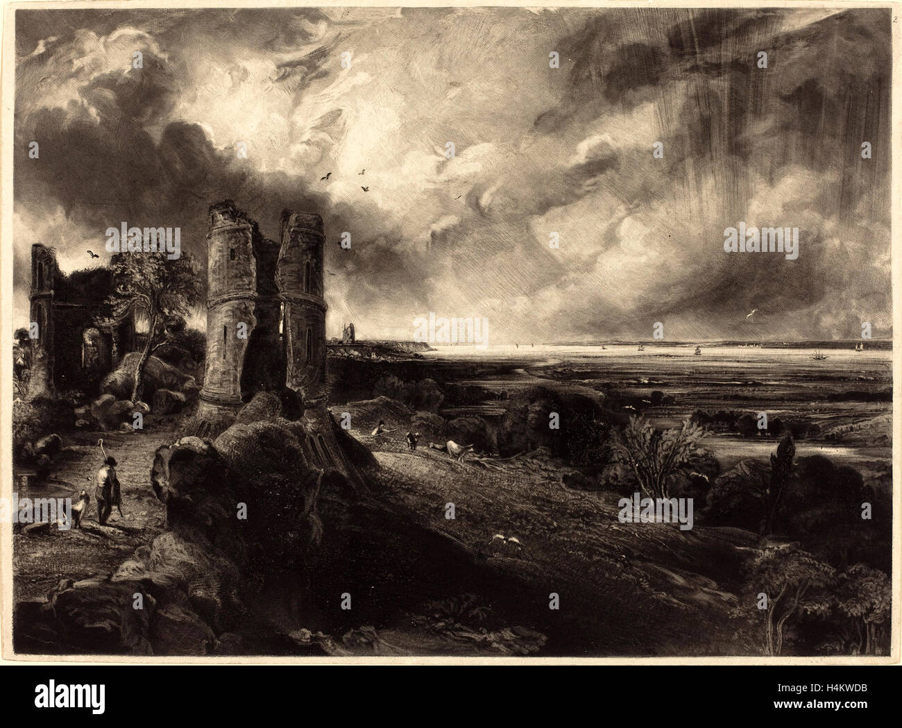 David Lucas dopo John Constable, British (1802-1881), Hadleigh Castle (piastra grande), 1830 e 1832, mezzatinta [corso prova] Foto Stock