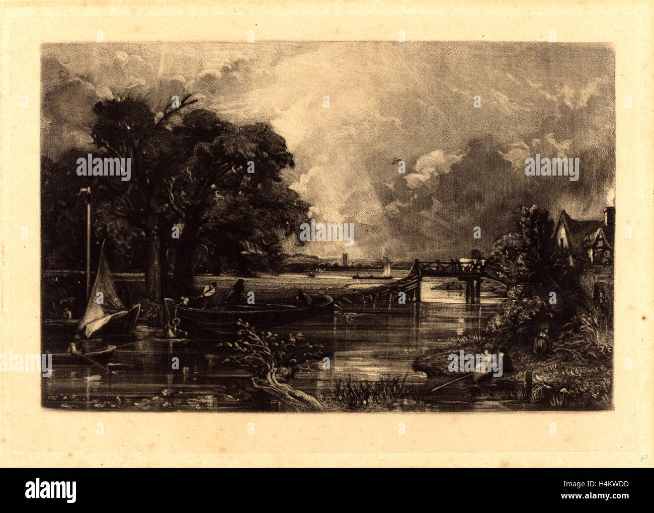 David Lucas dopo John Constable, British (1802-1881), il fiume Stour, nel o dopo il 1830, mezzatinta [corso prova] Foto Stock