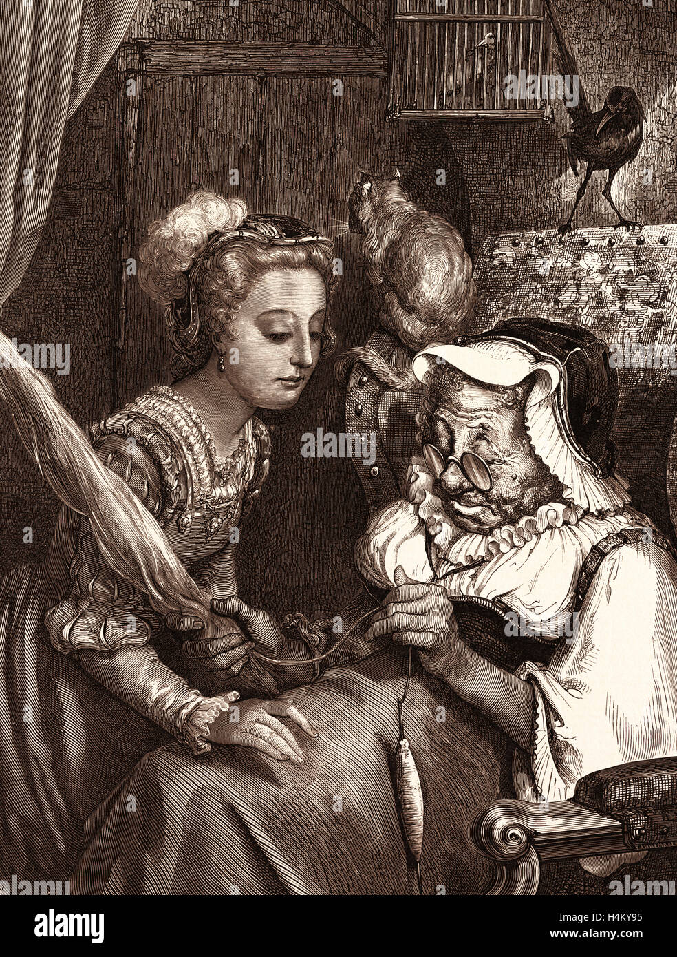 La principessa e la Fata nonostante, dal mondo fiabesco dalla cappa giovani; da Gustave Doré, 1832 - 1883, francese. 1870, arte, artista Foto Stock
