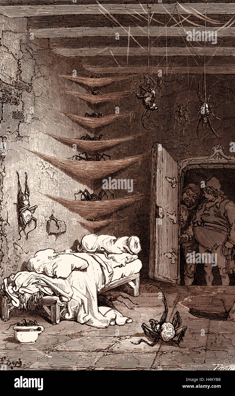 Il letto di ricambio presso il coccodrillo, da Gustave Dore. Una scena dalla leggenda Croquemitaine, da Thomas Hood il giovane. Foto Stock