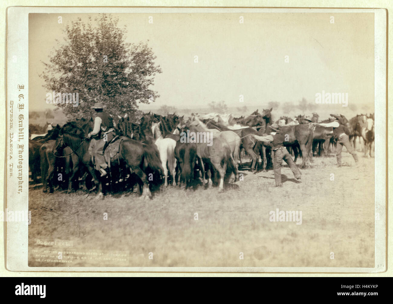 Lo sfilacciamento e modifica di scena a --T Camp sul Round Up di --T. 999 --S. & G., A.U.T. E altri sul fiume Cheyenne Foto Stock