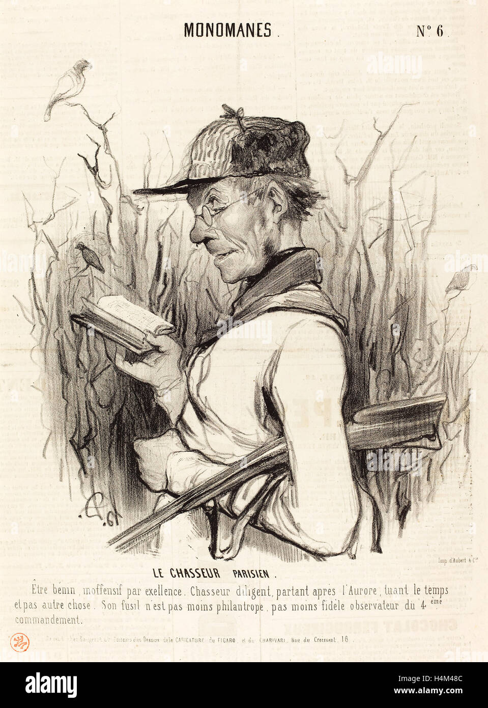 Honoré Daumier (francese, 1808 - 1879), Le Chasseur Parisien, 1841, litografia su carta da giornale Foto Stock