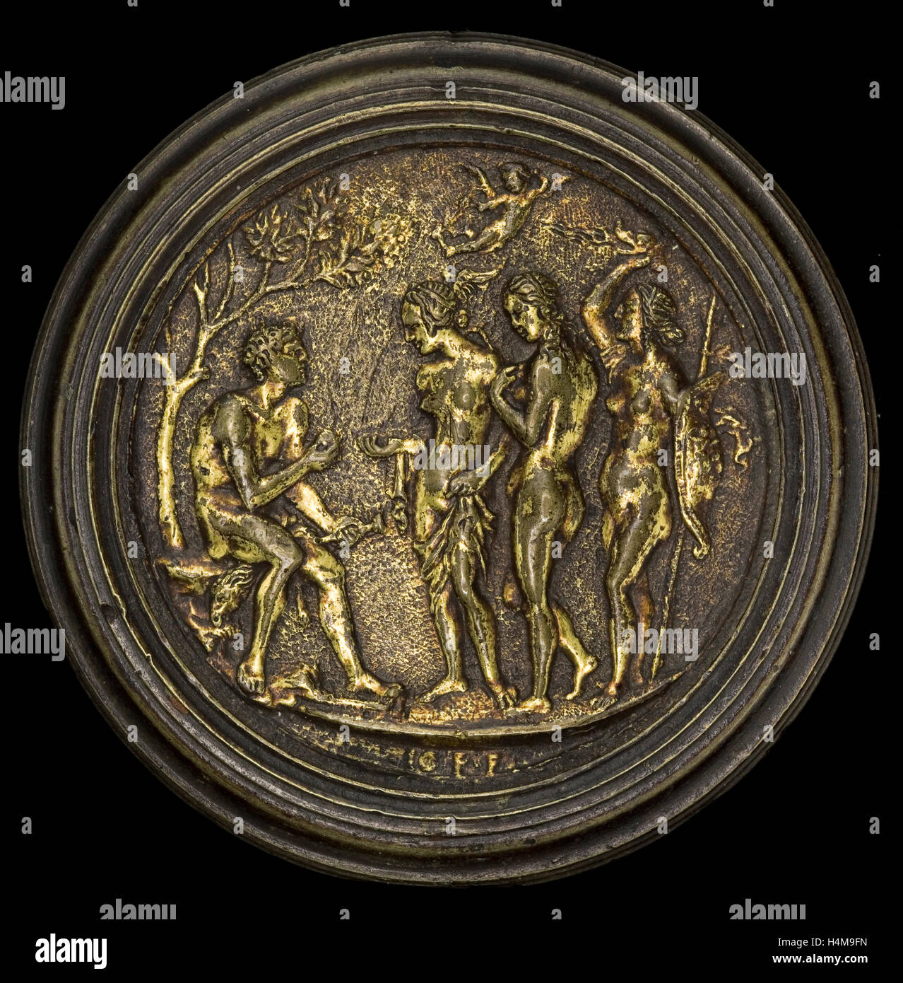 Master IO.F.F., italiano (attivo 1468-1484), sentenza di Parigi, seconda metà del XV secolo, bronzo dorato Foto Stock