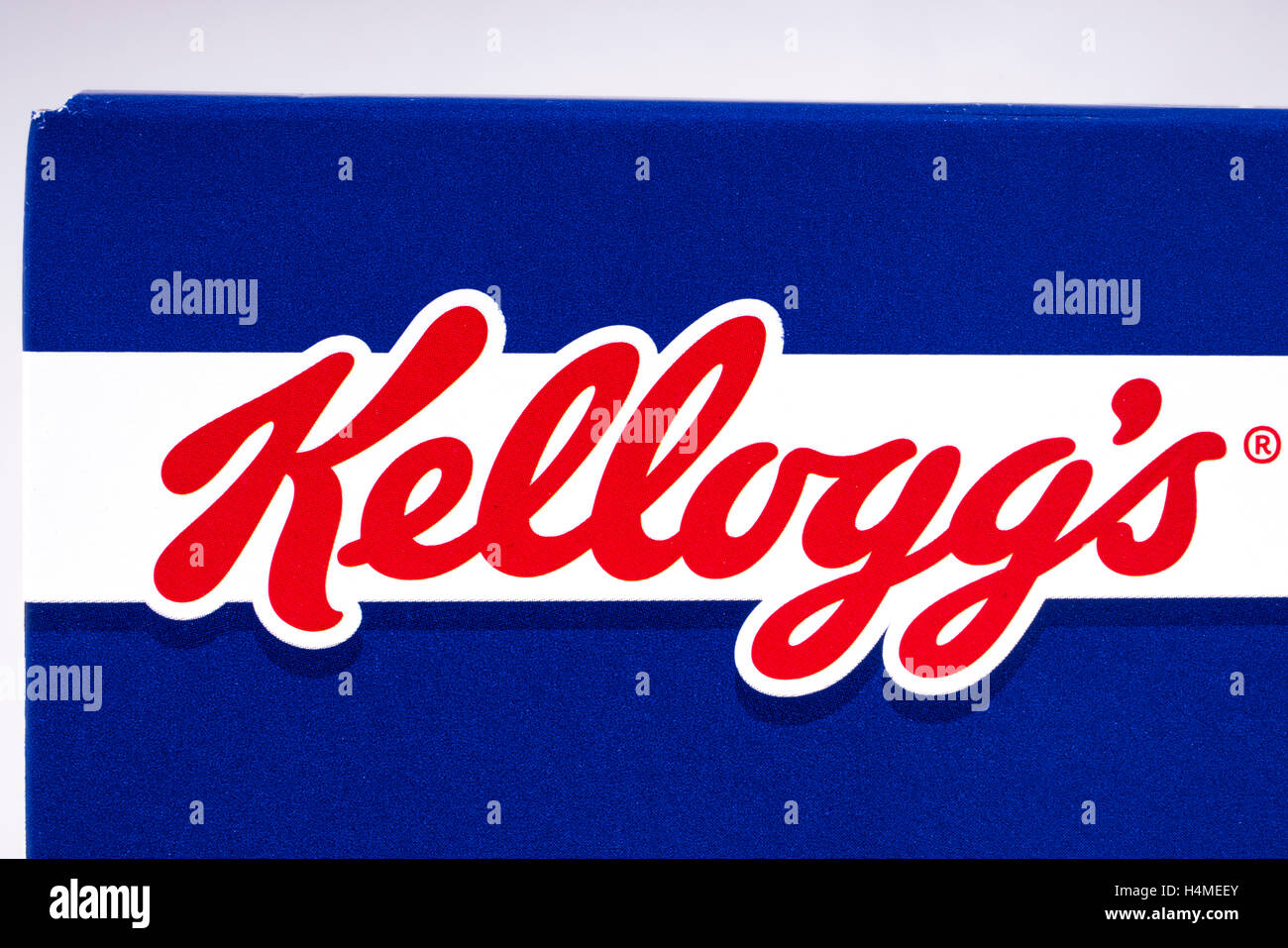 LONDON, Regno Unito - 13 OTTOBRE 2016: un close-up del logo Kelloggs su un pacchetto di Frosties, il 13 ottobre 2016. Foto Stock