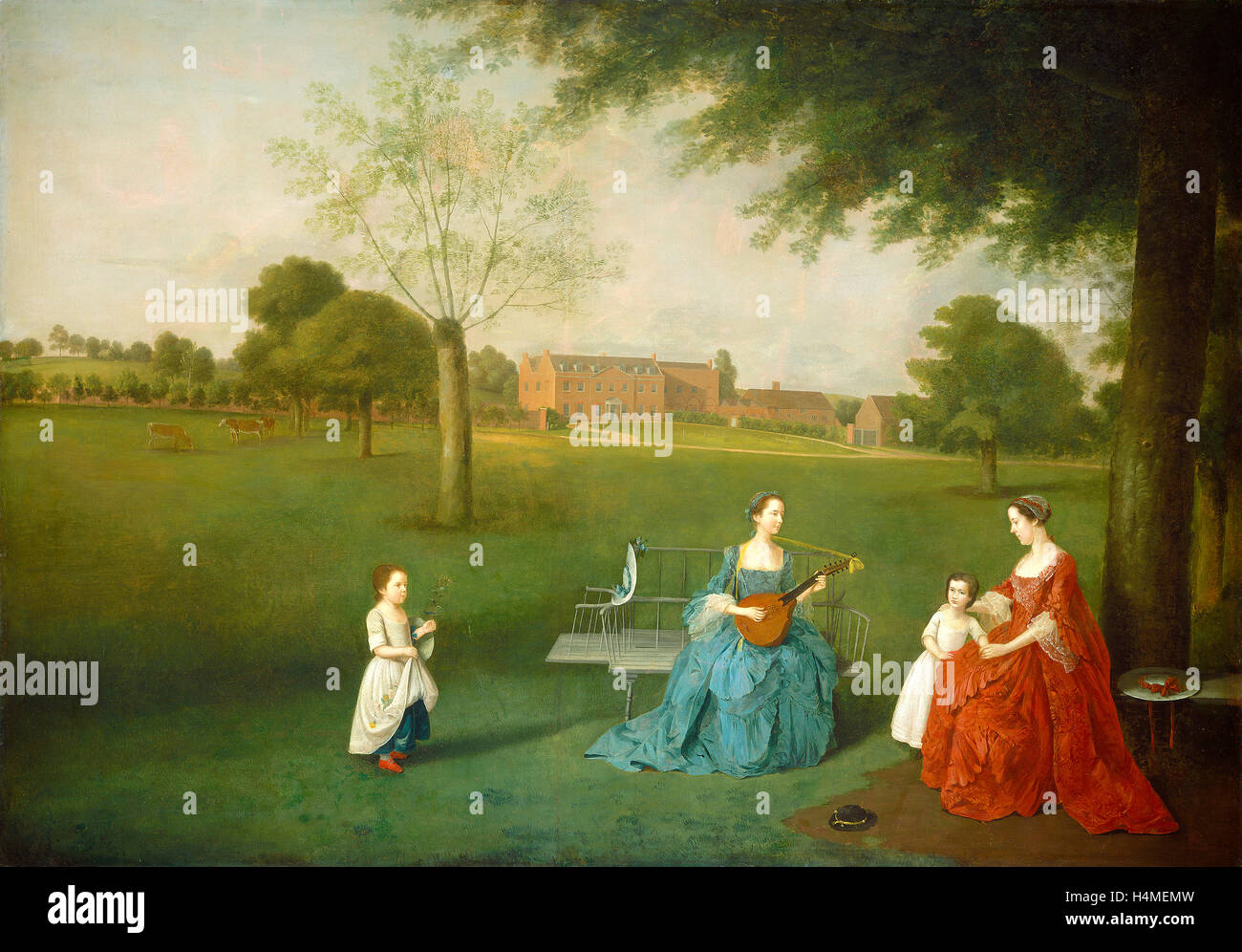Arthur Devis, membri della famiglia Maynard nel parco al Waltons, britannico, 1712 - 1787, c. 1755-1762, olio su tela Foto Stock