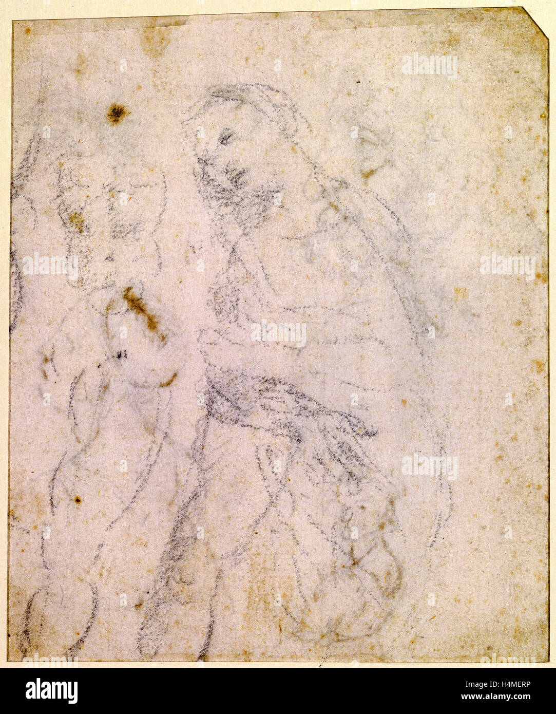 Leonardo da Vinci (italiano, 1452 - 1519), studio di una Madonna, probabilmente 1470-1480, gesso nero su carta vergata Foto Stock