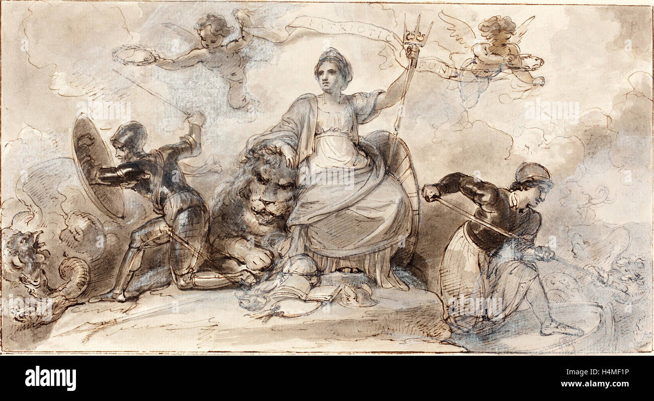 Robert Smirke (British, 1752 - 1845), Fondo patriottica, penna e inchiostro bruno con lavaggio grigio intensificato con bianco su cui la carta Foto Stock