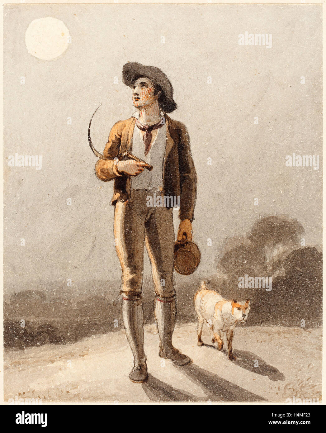 Richard Westall (British, 1765 - 1836), il mietitore (l'Harvest Moon), a penna e inchiostro grigio con grigio di lavare e acquerello Foto Stock