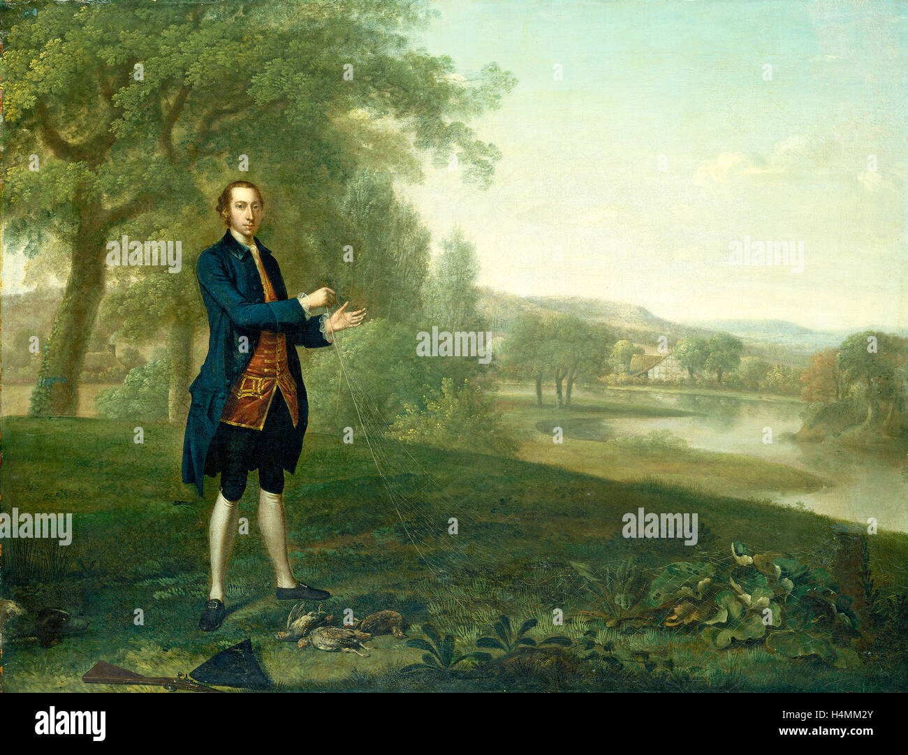 Arthur Devis, Ritratto di un gentiluomo Netting pernici, britannico, 1712-1787, 1756, olio su tela Foto Stock