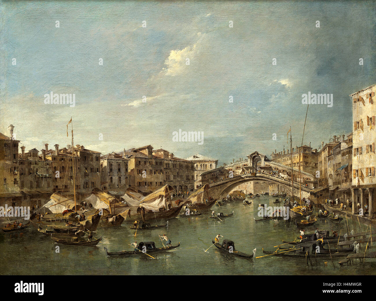 Francesco Guardi (italiano, 1712 - 1793), il Canal Grande con il ponte di Rialto, Venezia, probabilmente c. 1780, olio su tela Foto Stock